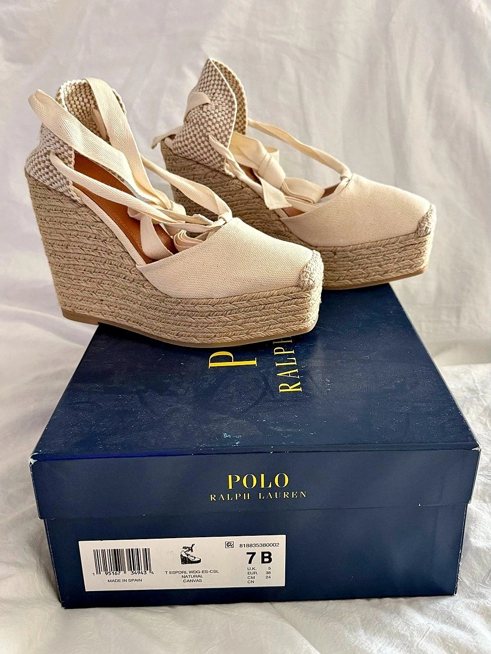 Polo Ralph Lauren Canvas Wedge Espadrille Sandals Cream US 7 B